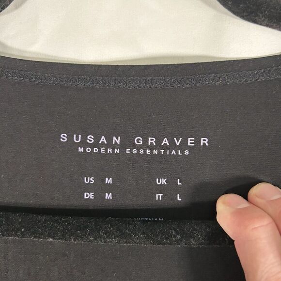 Susan Graver Blouse Women's Medium Solid Black Long Sleeve Round Neck - Picture 4 of 6